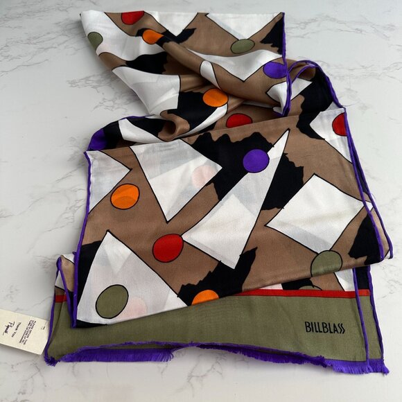 Bill Blass Vintage Scarf, Geometric Design with Circles, Silk, 56" x 11" - Picture 6 of 7